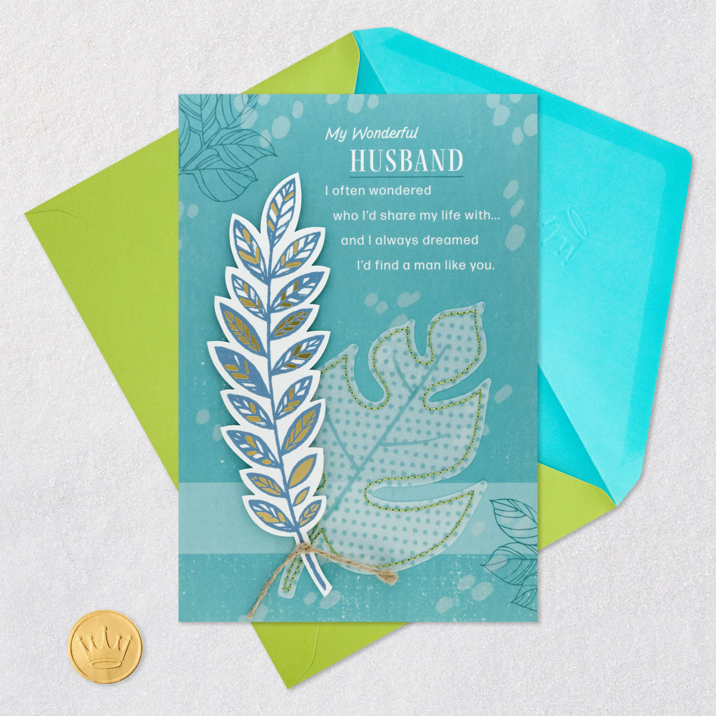 Green Leaves Father's Day Card Card Front with Envelope and Gold Seal image number 6
