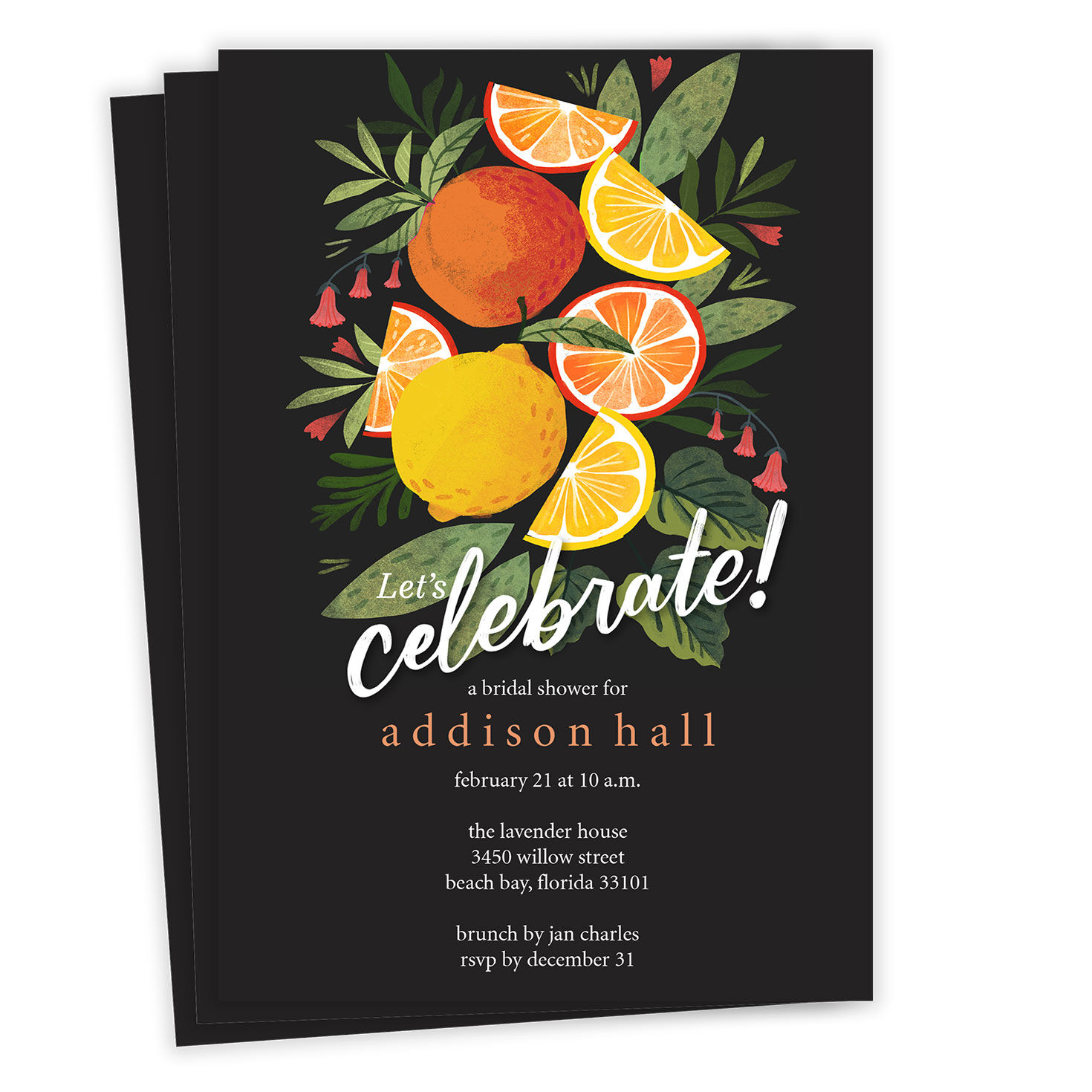 Bold Citrus Flat Bridal Shower Invitation