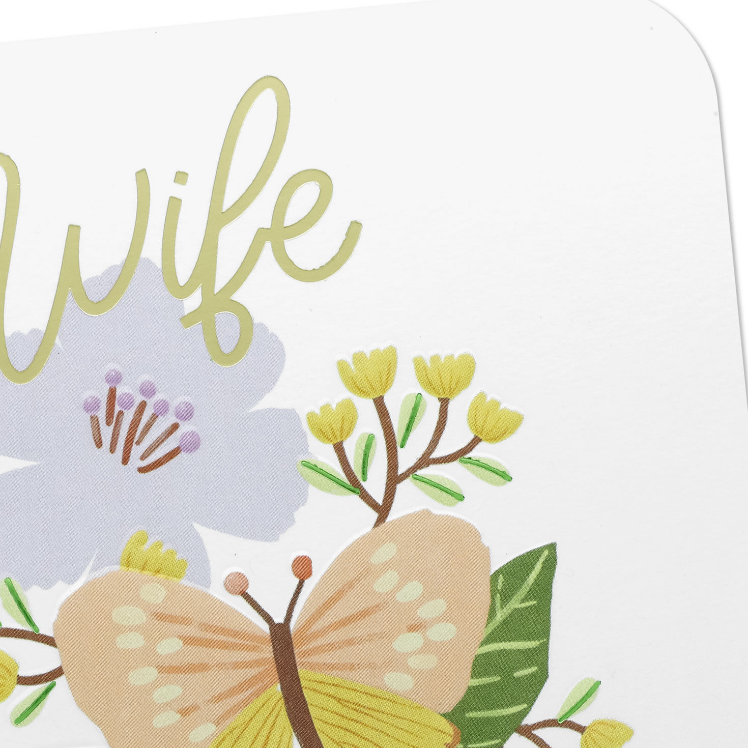 Peach Butterfly on Modern Flowers Easter Card for Wife Card Front Detail image number 4