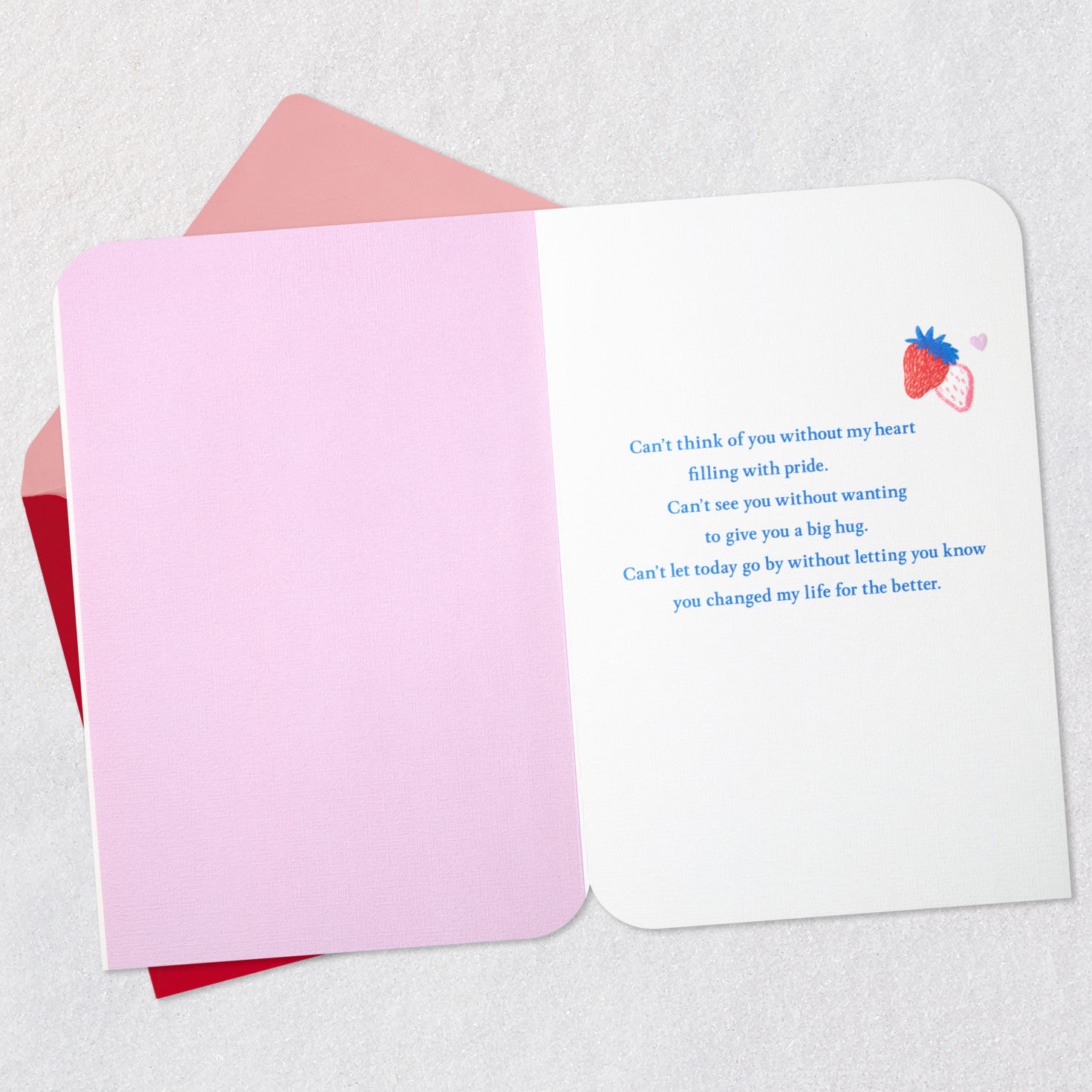 Red and Blue Strawberries Valentine's Day Card for Her Open card with envelope image number 3