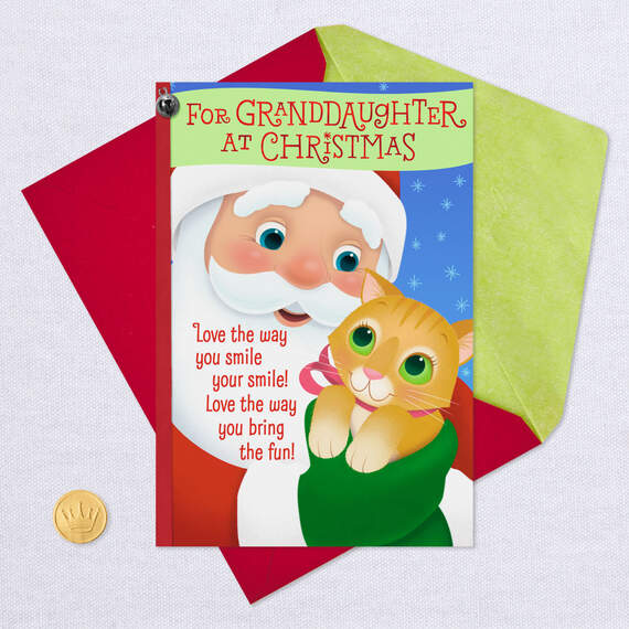 Santa With Kitten Christmas Card for Granddaughter, , large image number 5