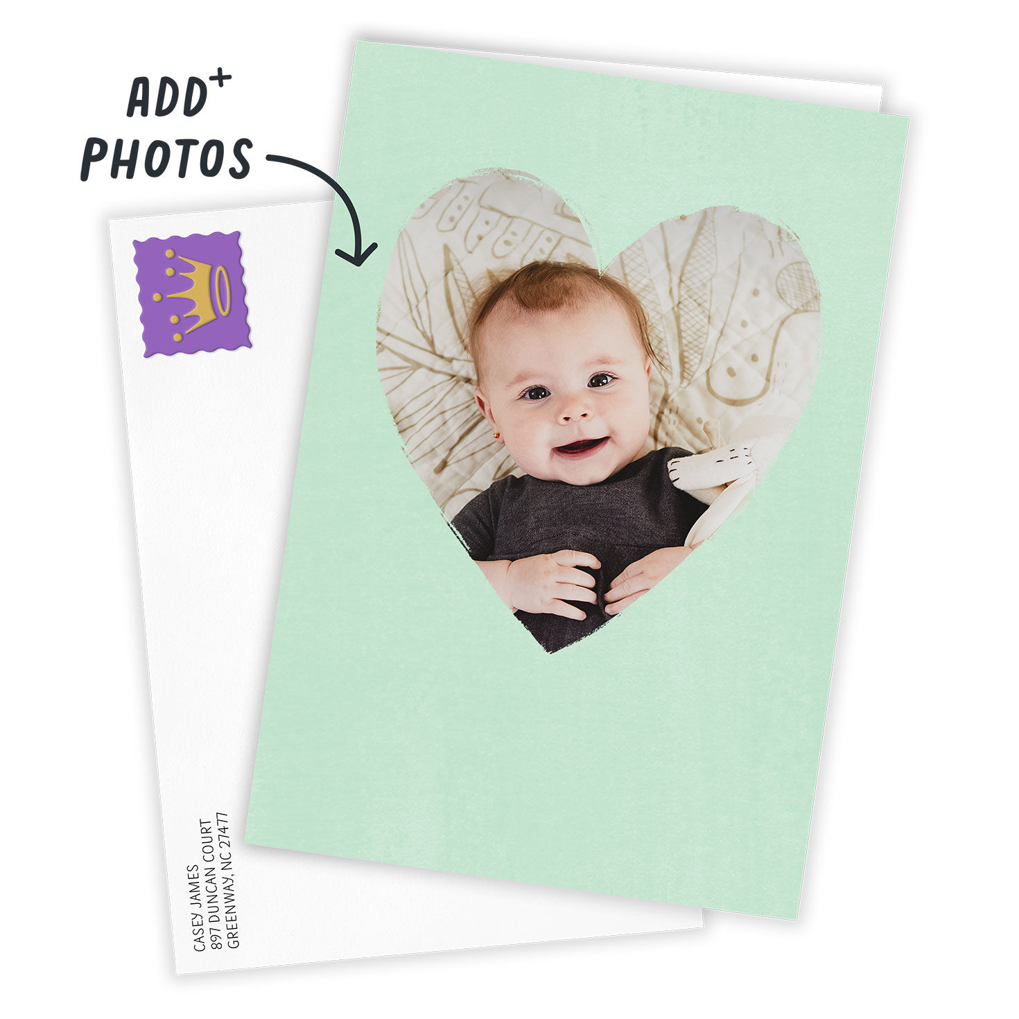 Personalized Mint Green Heart Frame Blank Photo Card  image number 2