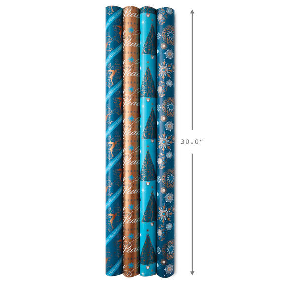 Elegant Blues 4-Pack Blue and Gold Reversible Wrapping Paper, 150 sq. ft., , large image number 7