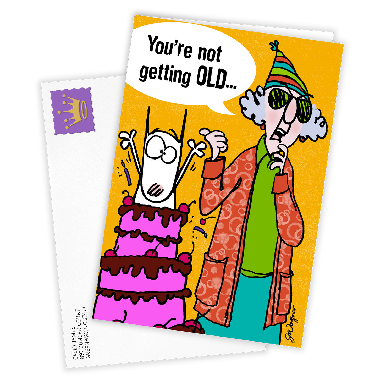 Maxine With Dog in Cake Personalized Birthday Card Card Front with Envelope image number 2