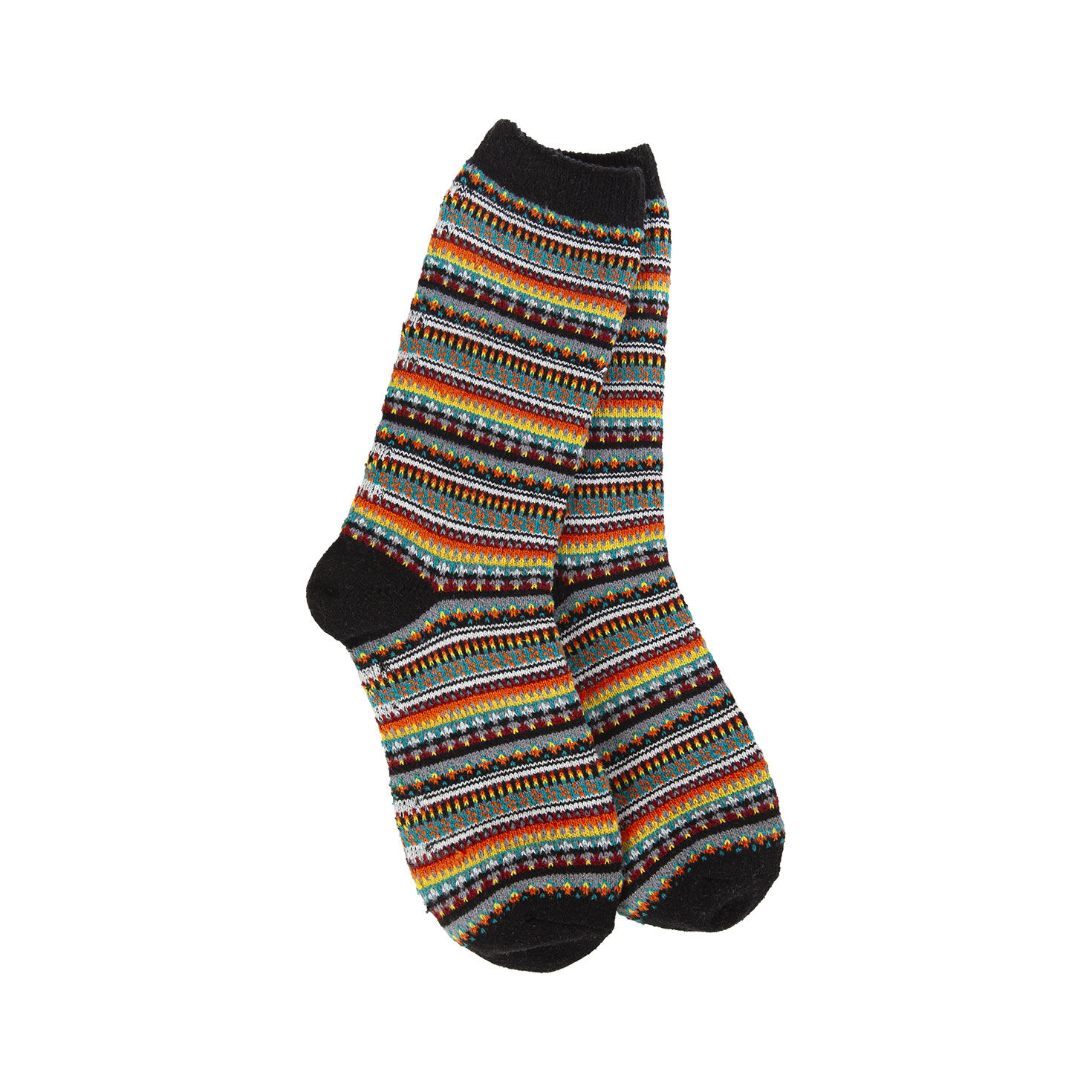 Crescent Sock Company Black Multicolor Striped Boho Crew Socks