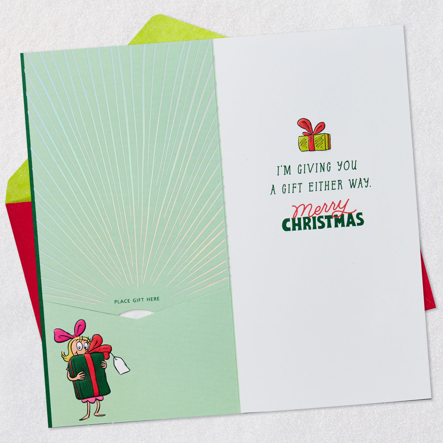 Santa Grinch Gift Card Holder Christmas Card open card with envelope image number 4