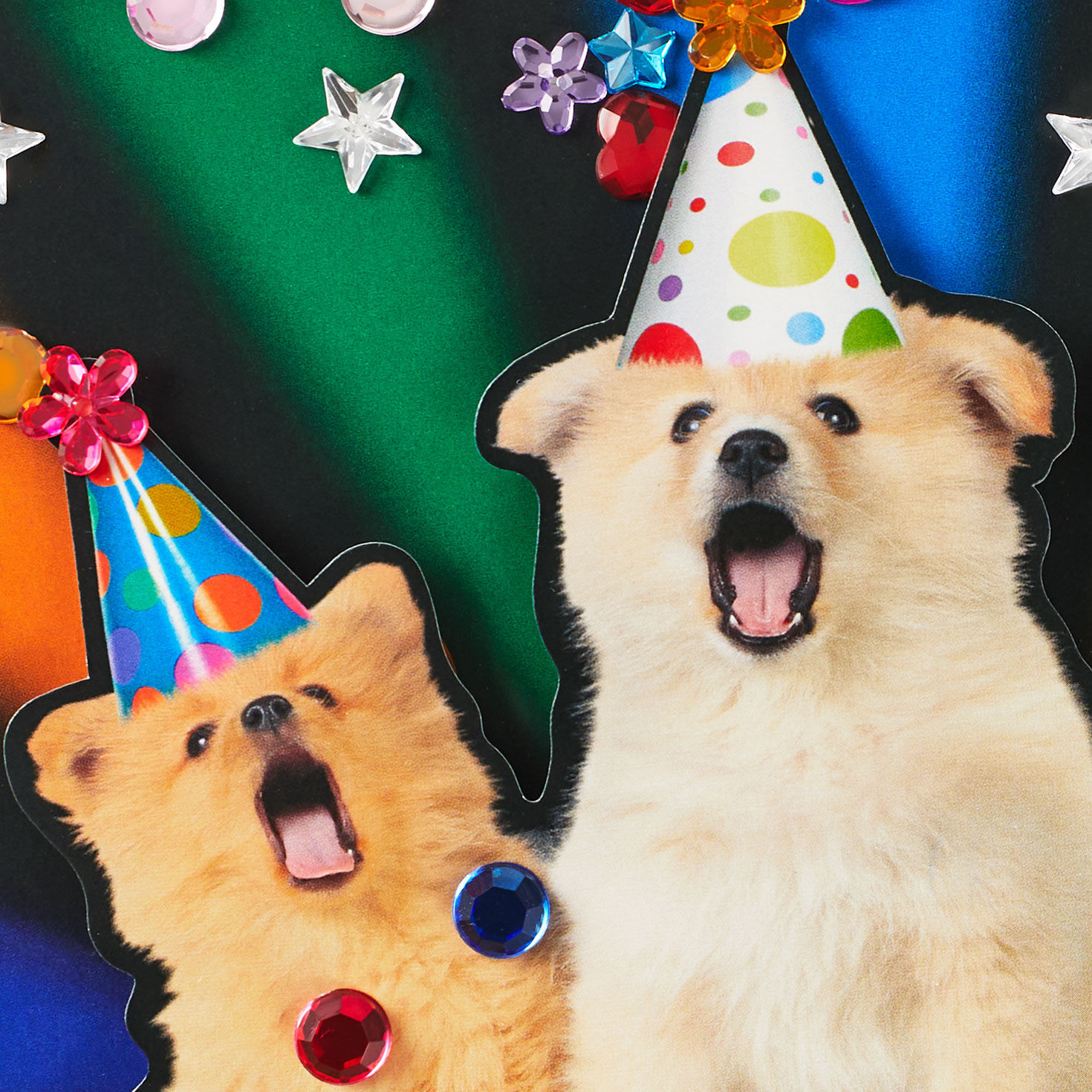 Puppies in Party Hats Funny Musical Birthday Card Card Front Detail image number 4