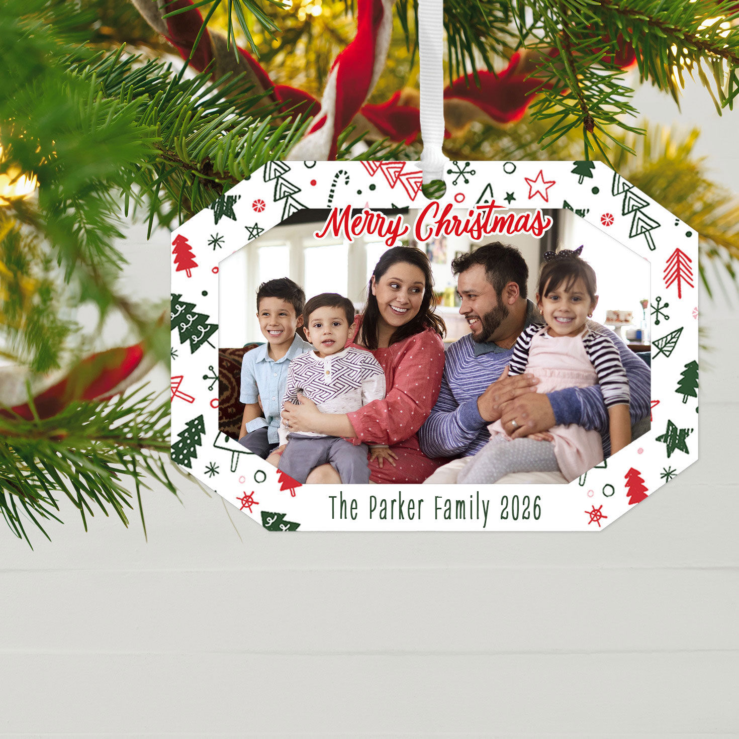 Festive Fun Personalized Christmas Ornament hanging on tree image number 2