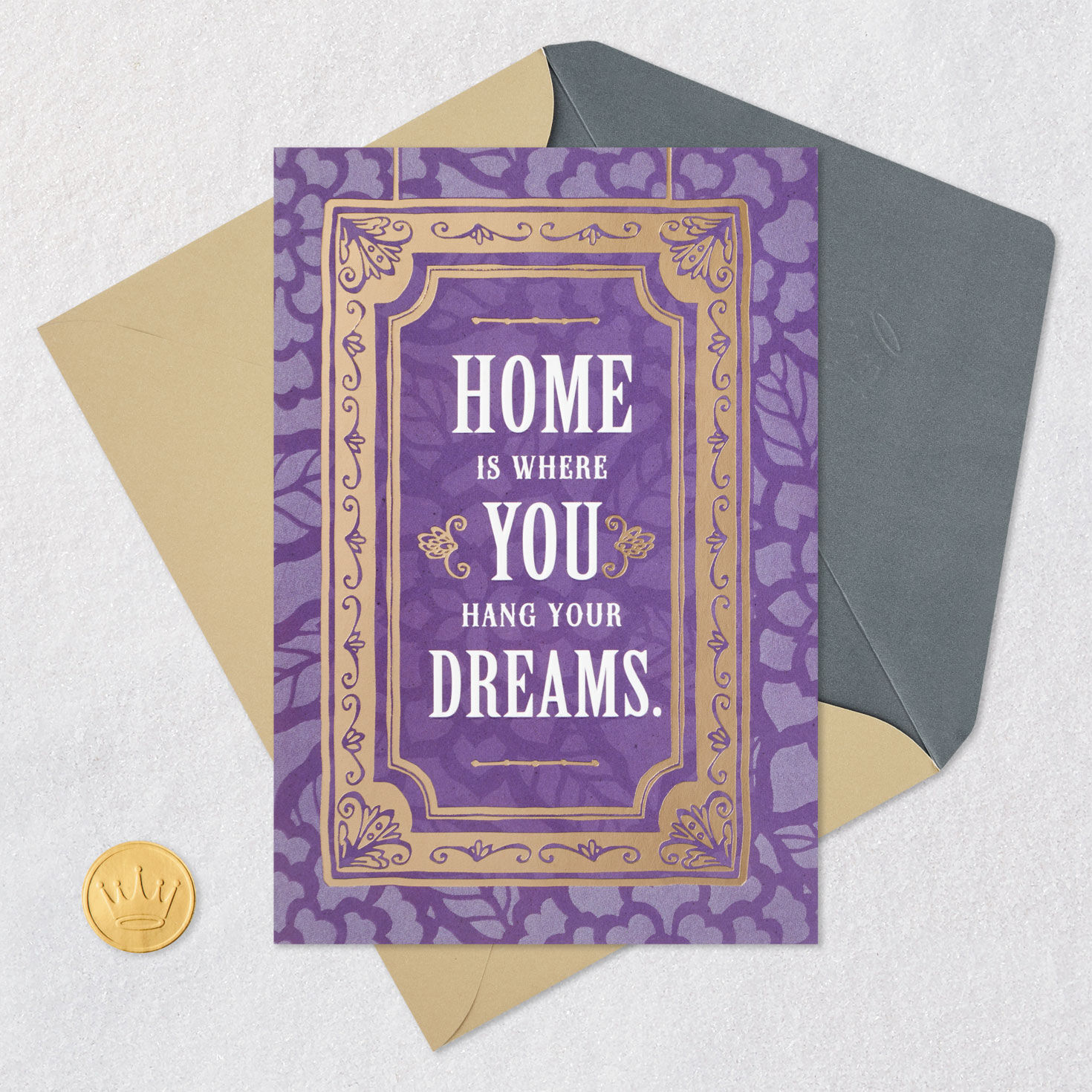 Purple and Gold Frame New Home Card Card Front with Envelope and Gold Seal image number 5