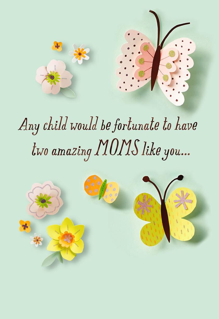 Paper Butterflies for Two Amazing Moms New Baby Card