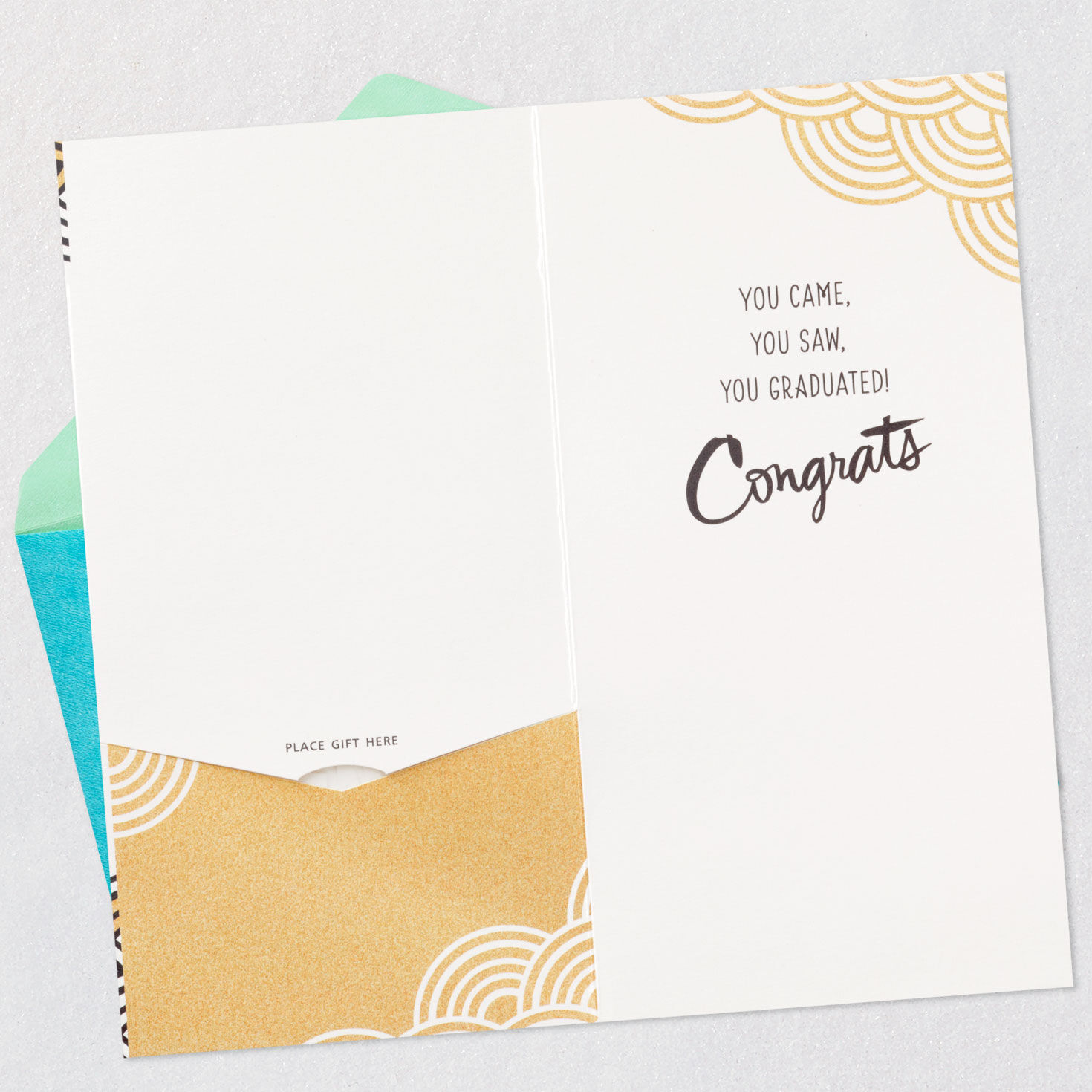 Gold and Silver Arches Graduation Card for Her open card with envelope image number 4