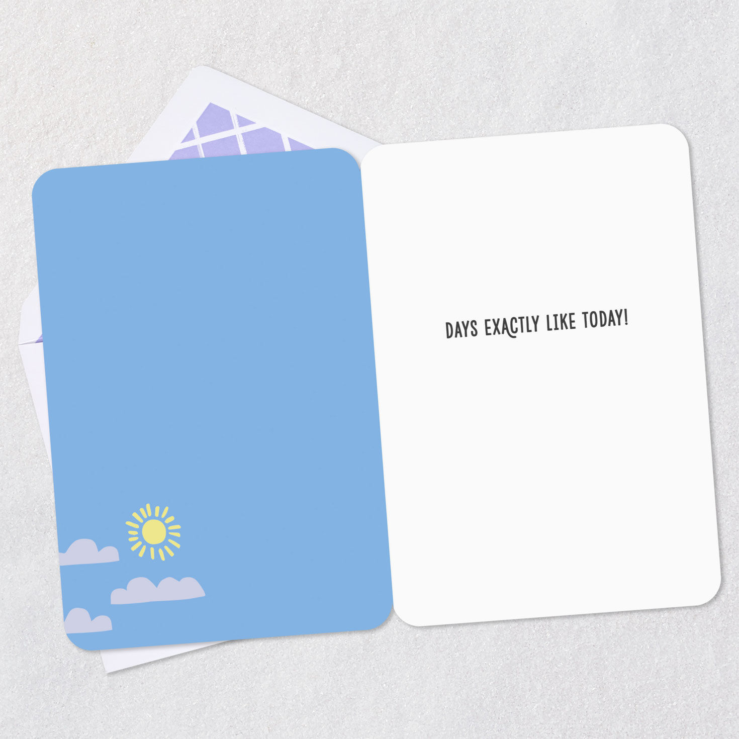 Sun and Clouds on Blue Just Because Card Open card with envelope image number 3