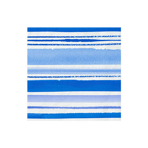 Blue Watercolor Stripe Cocktail Napkins, Set of 16, 