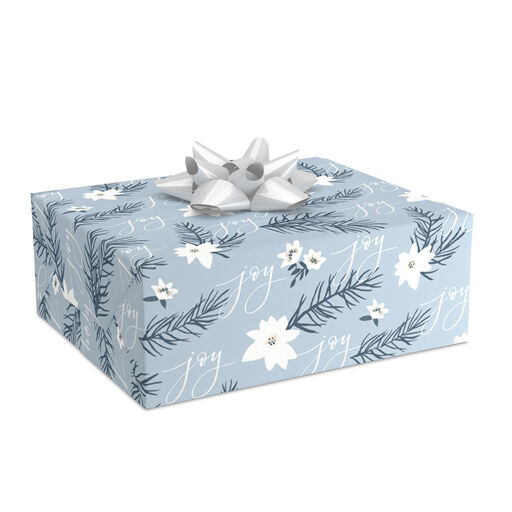 Winter Flowers on Blue Holiday Wrapping Paper, 40 sq. ft., 