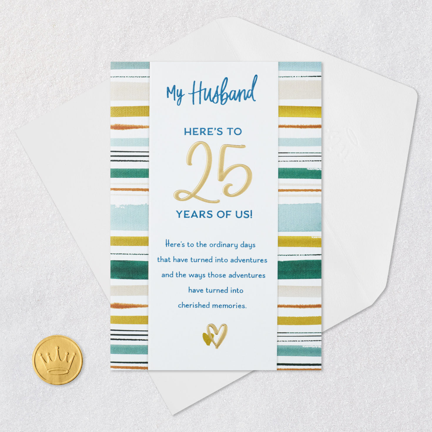 Blue, Yellow and Teal Brushstrokes 25th Anniversary Card Card Front with Envelope and Gold Seal image number 6