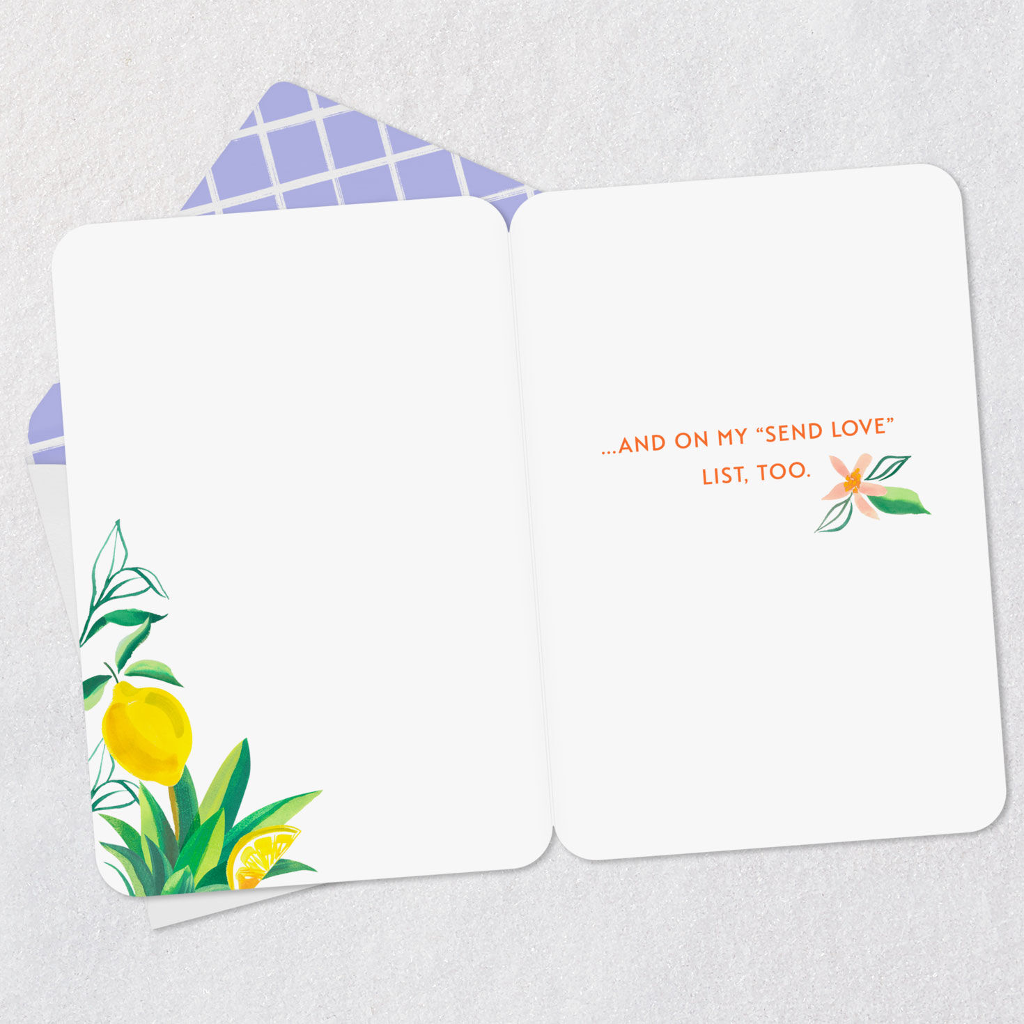 Lemons and Flowers Thinking of You Card Open card with envelope image number 3