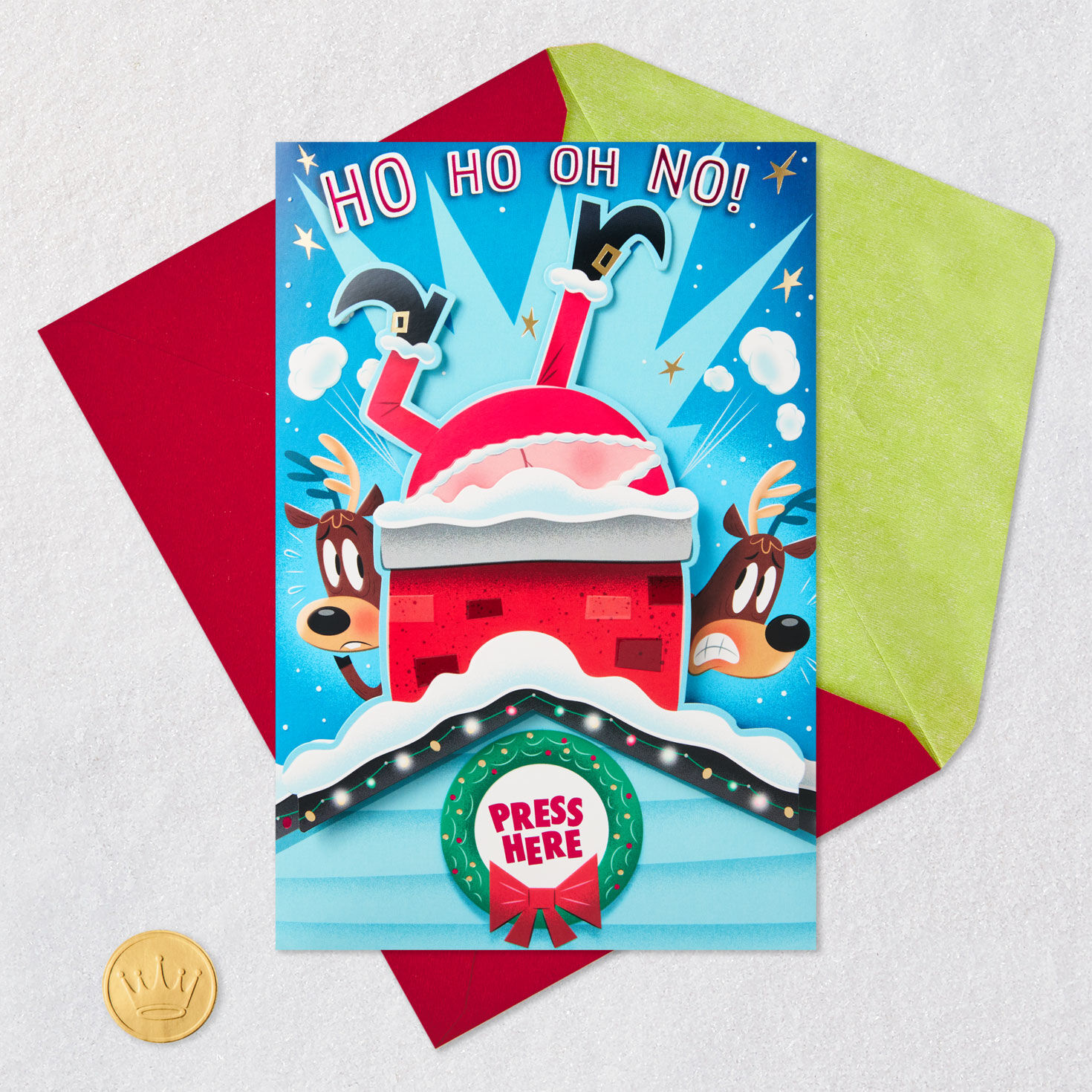 Santa Stuck in Chimney Funny Christmas Card With Sound Card Front Detail image number 7