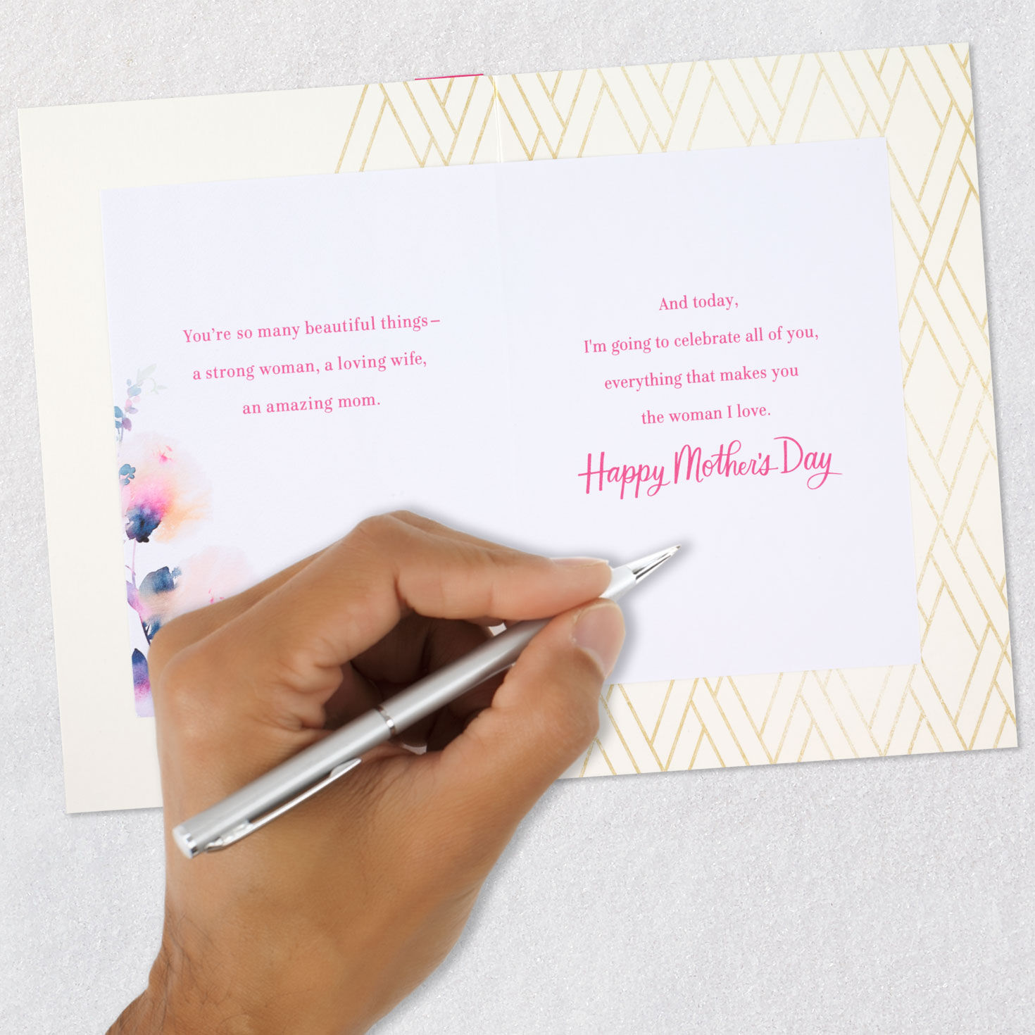 Watercolor Flowers Wife Mother's Day Card signing card image number 7