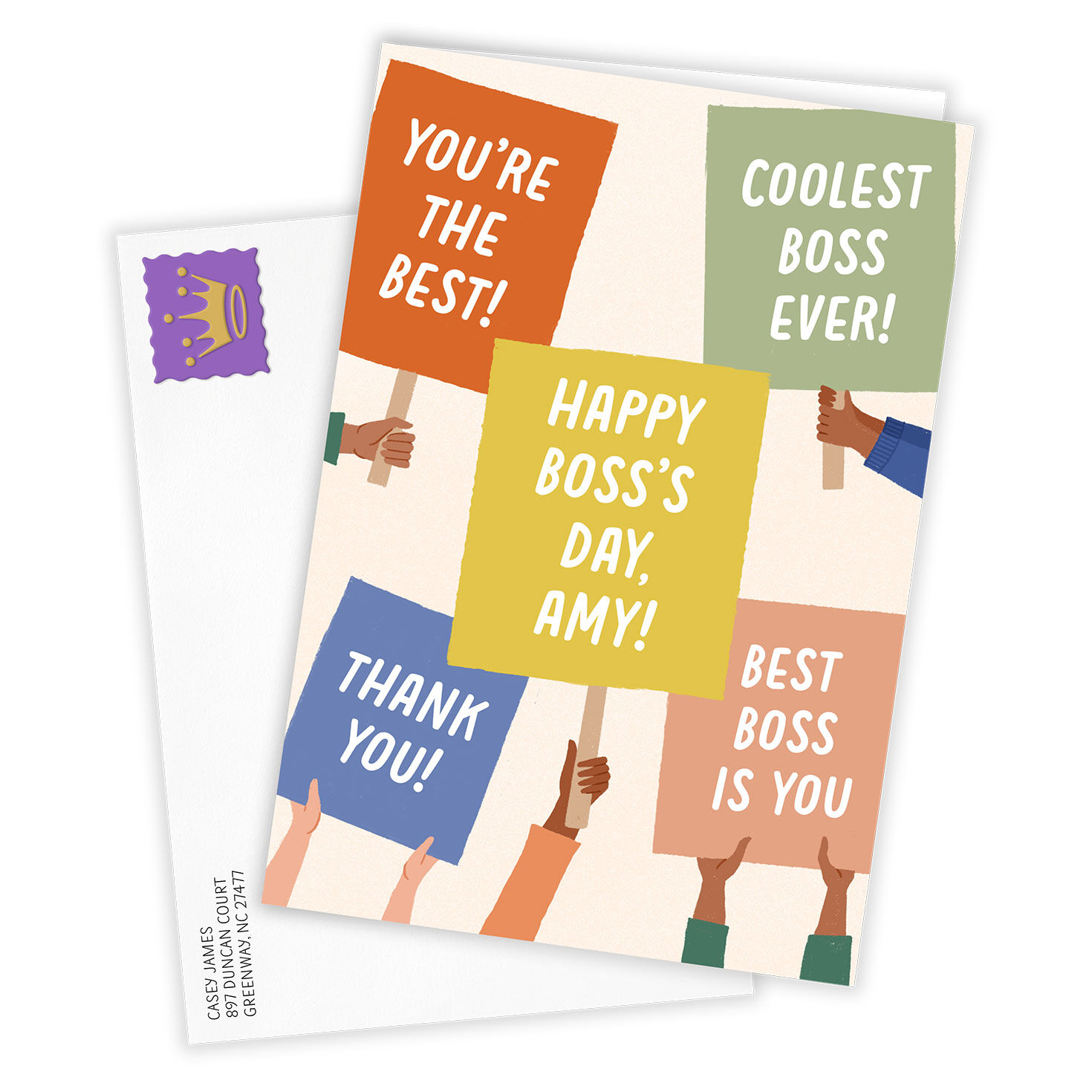 Hands Holding Signs Personalized Boss's Day Card Card Front with envelope image number 2