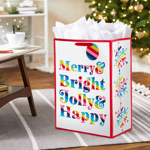 20" Merry & Bright Rainbow Stripes Jumbo Christmas Gift Bag, 