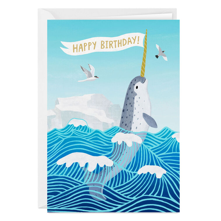Glad You Exist Narwhal Custom Birthday Card