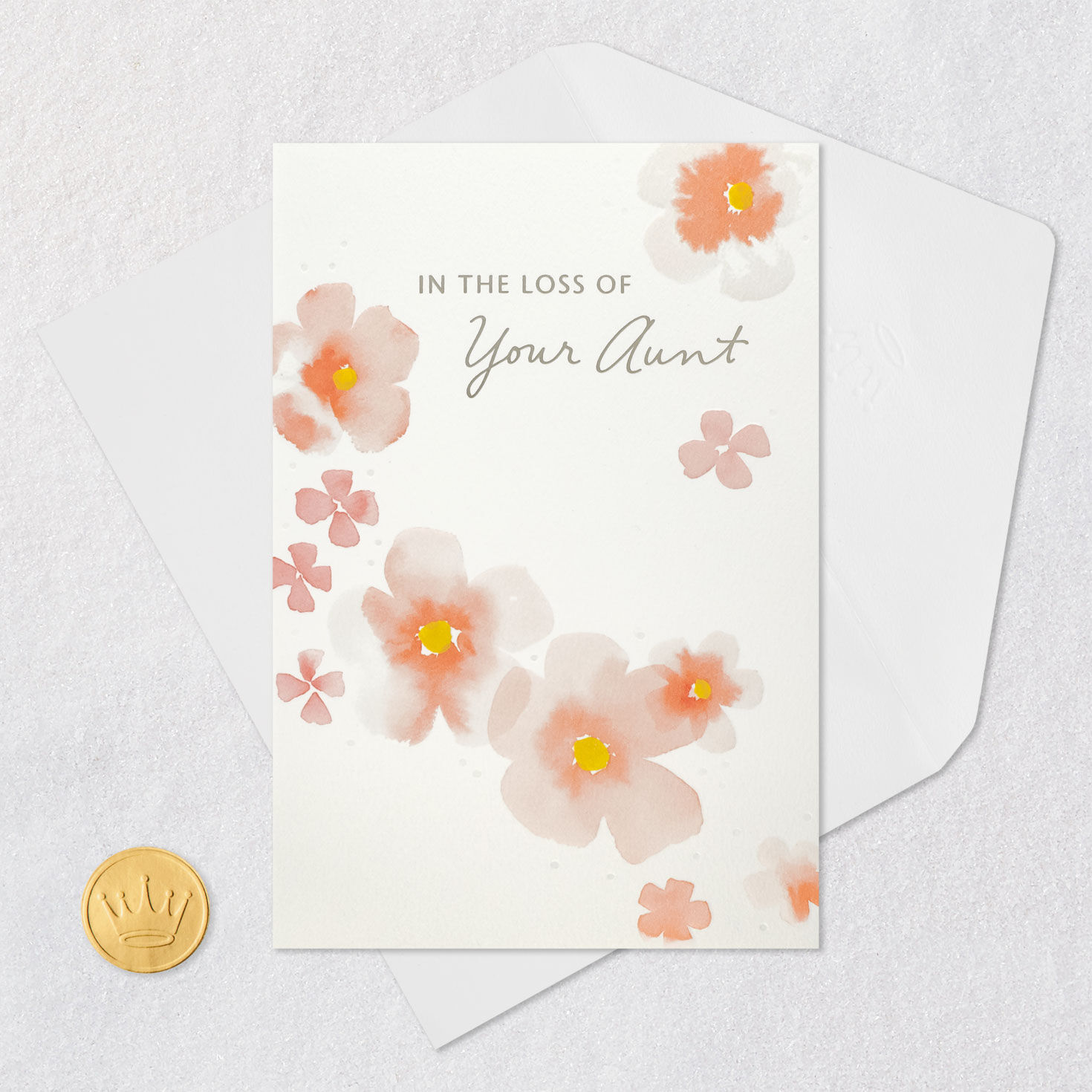 Peach Watercolor Flowers Sympathy Card for Aunt Card Front with Envelope and Gold Seal image number 5