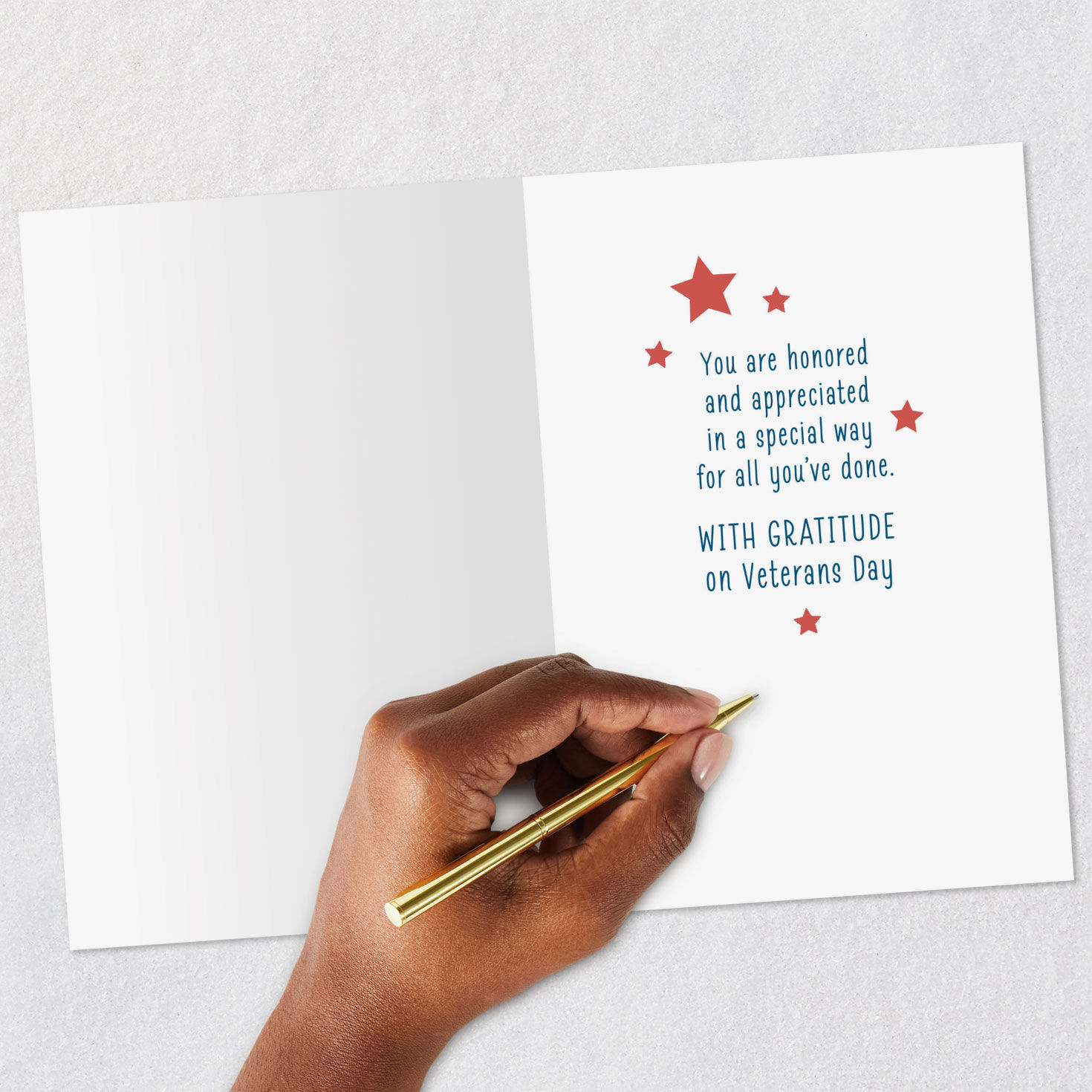 Red Stars on Kraft Religious Veterans Day Card signing card image number 6
