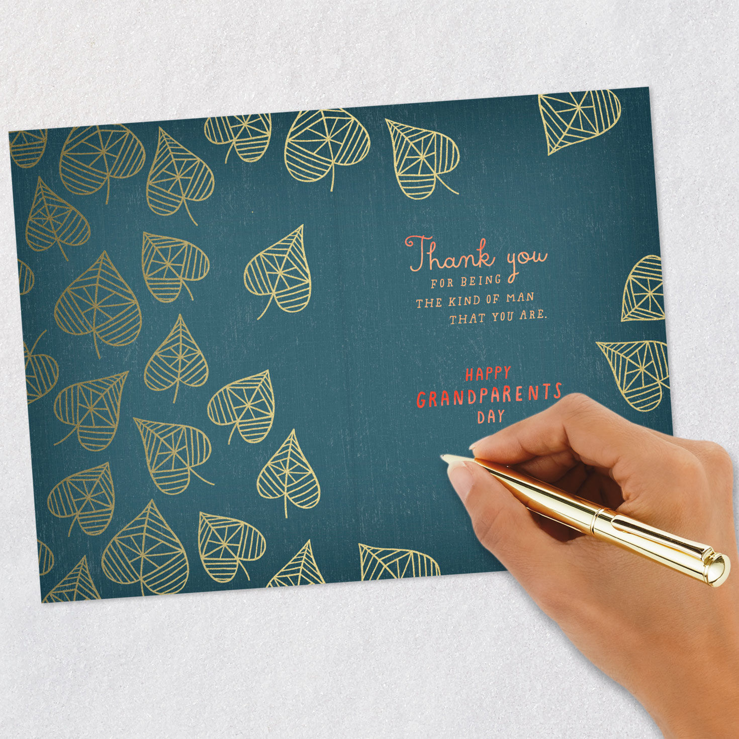 Gold Heart Leaves on Green Grandpa Card Signing card image number 6