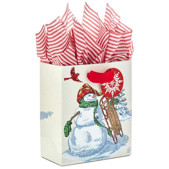 Snowman and Sled Small Gift Bag With Tissue, 6.5", , large image number 1