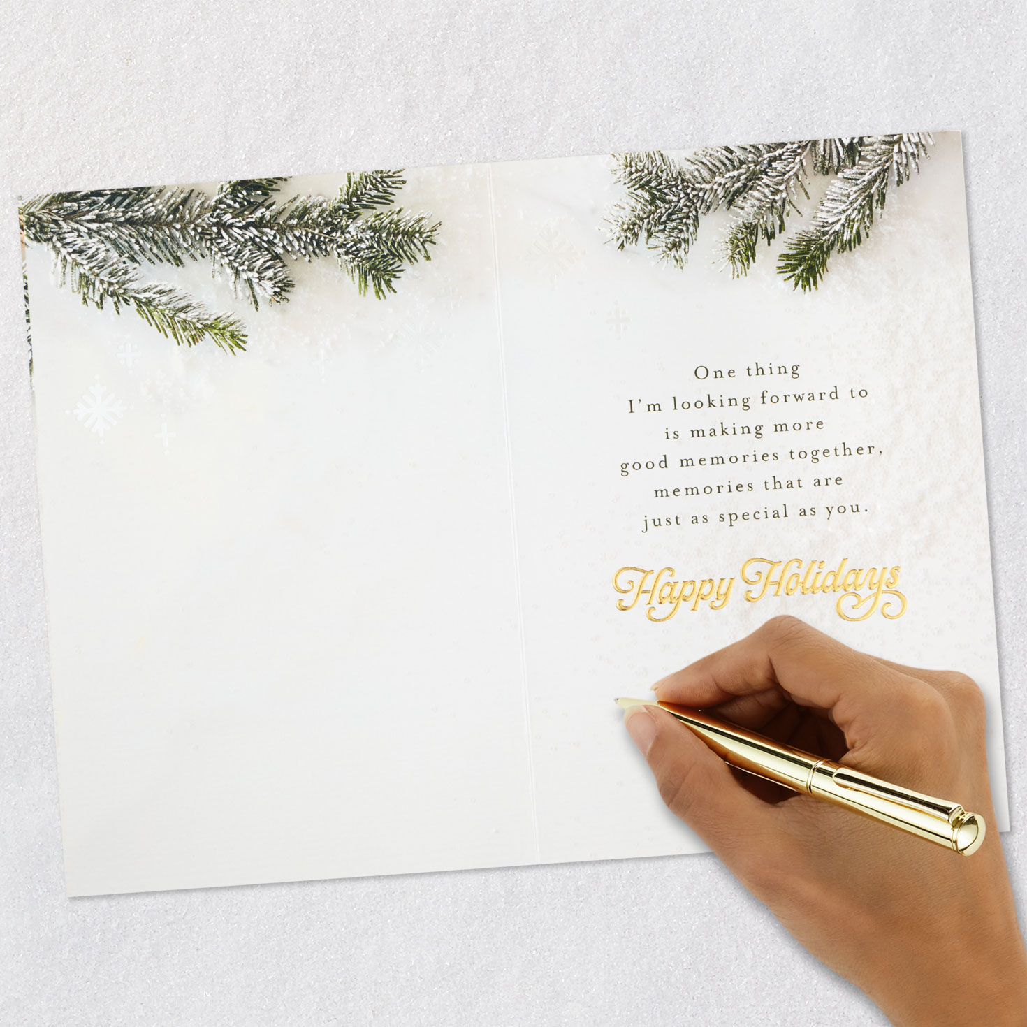 Snowy Pine Branches Holiday Card for Friend Signing card image number 6