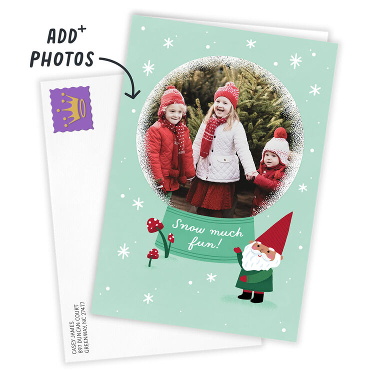Photo Snow Globe Personalized Holiday Card Card Front indicating personalization image number 2