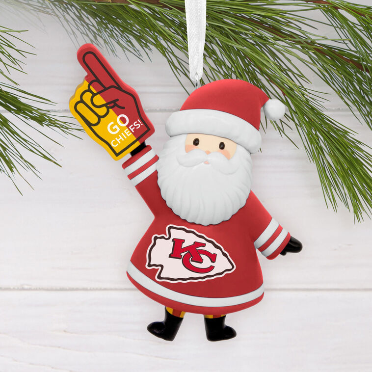 Kansas City Chiefs Santa Fan Christmas Ornament hanging on tree image number 2