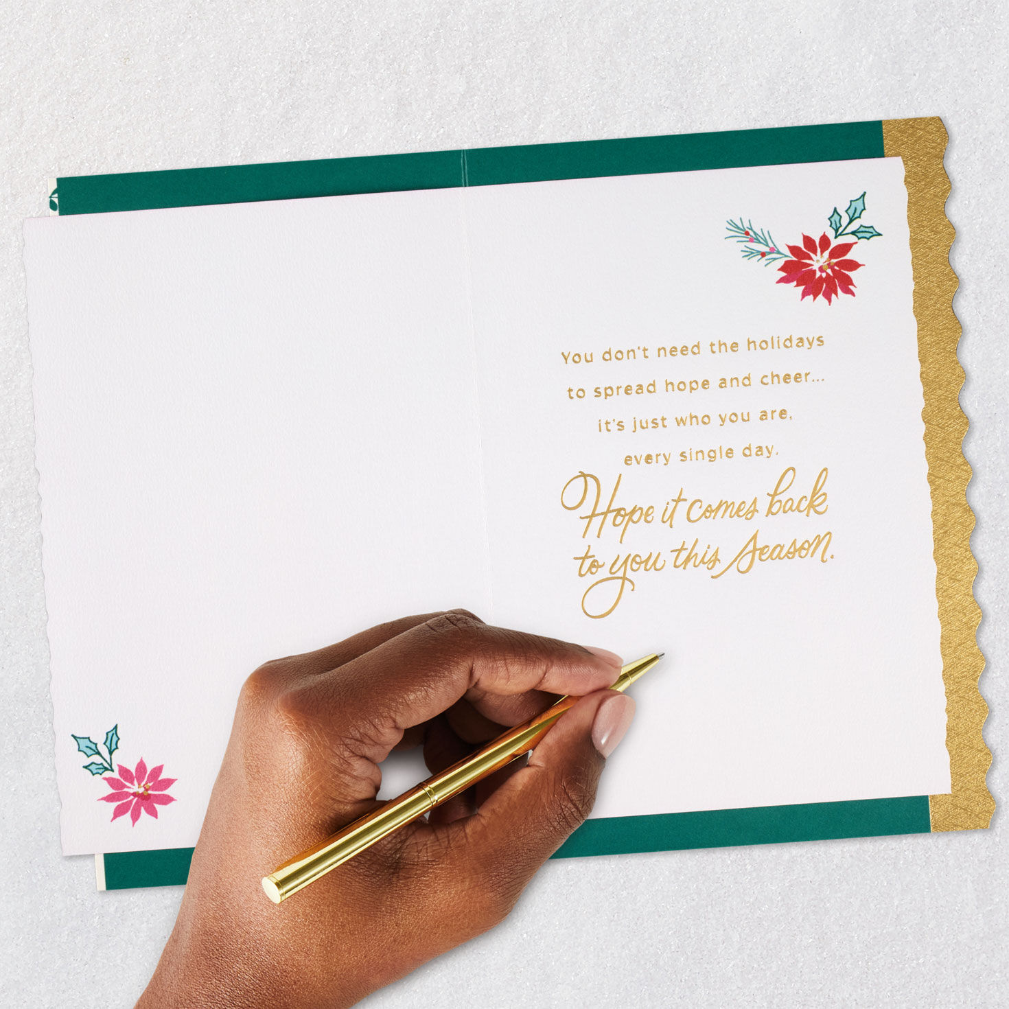 Pink and Red Poinsettias Christmas Card Signing card image number 7