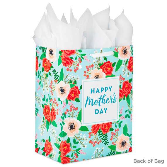 17" Teal Floral XL Mother's Day Gift Bag With Tissue, , large image number 4