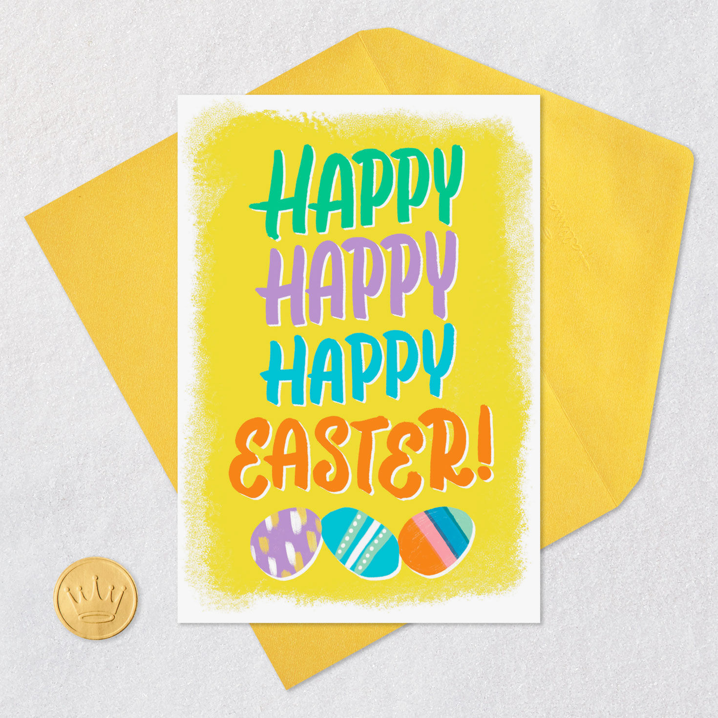 Colorful Easter Eggs and Lettering Happy Easter Card Card Front with Envelope and Gold Seal image number 6