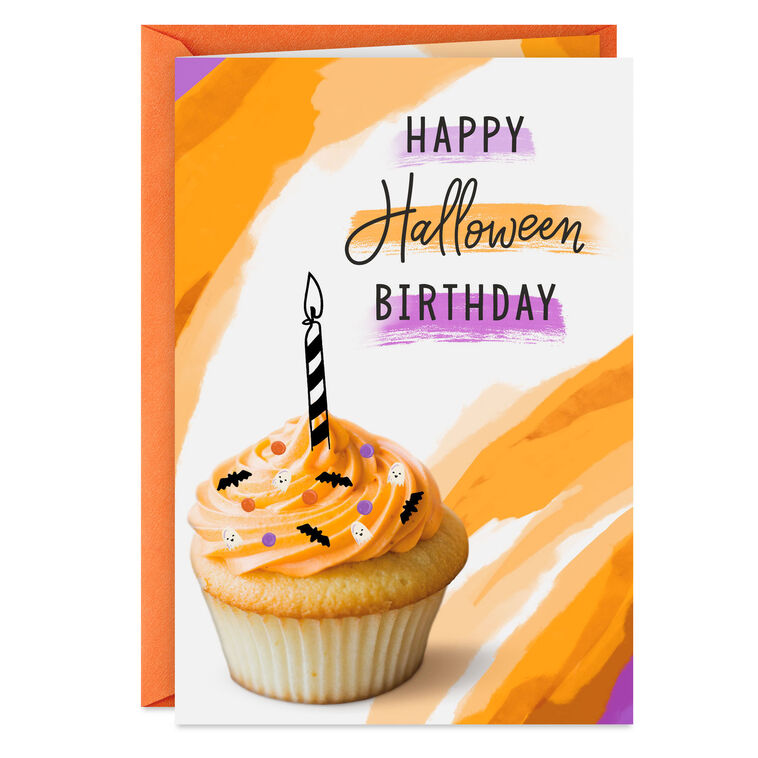 Candy, Cake and Celebrating Halloween Birthday Card