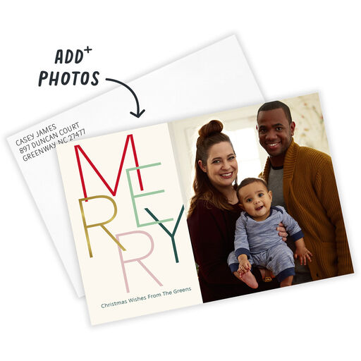 Modern Minimal Merry Flat Christmas Photo Card, 