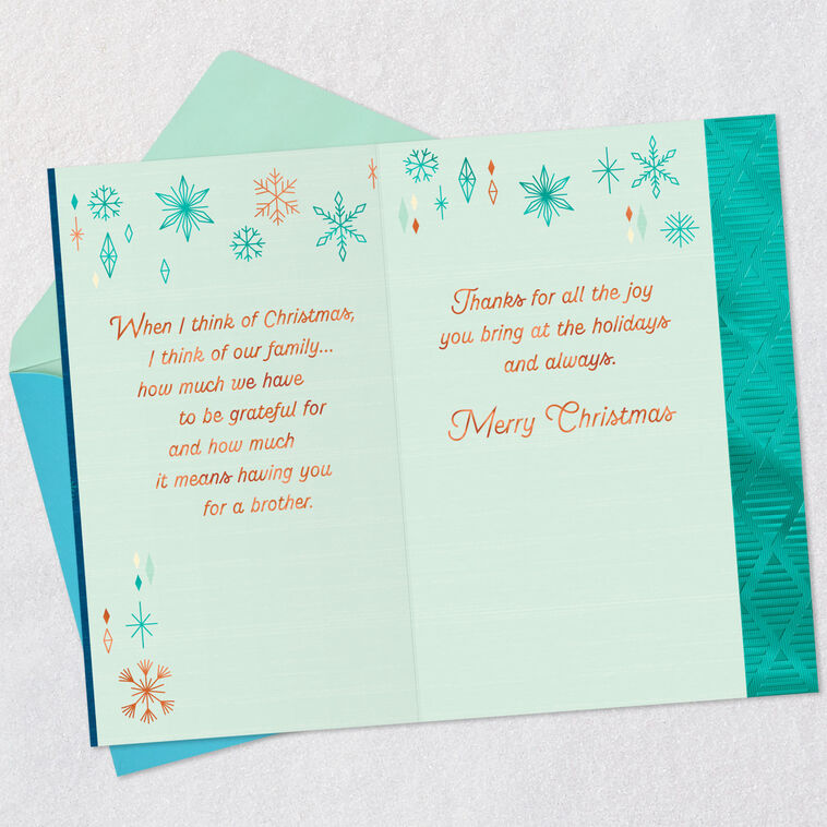 Gold, Blue and Teal Snowflakes Brother Christmas Card  image number 4