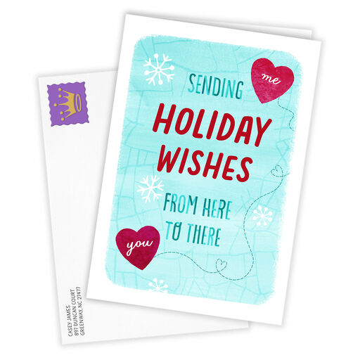 Wishes from Here to There Map Folded Holiday Photo Card, 