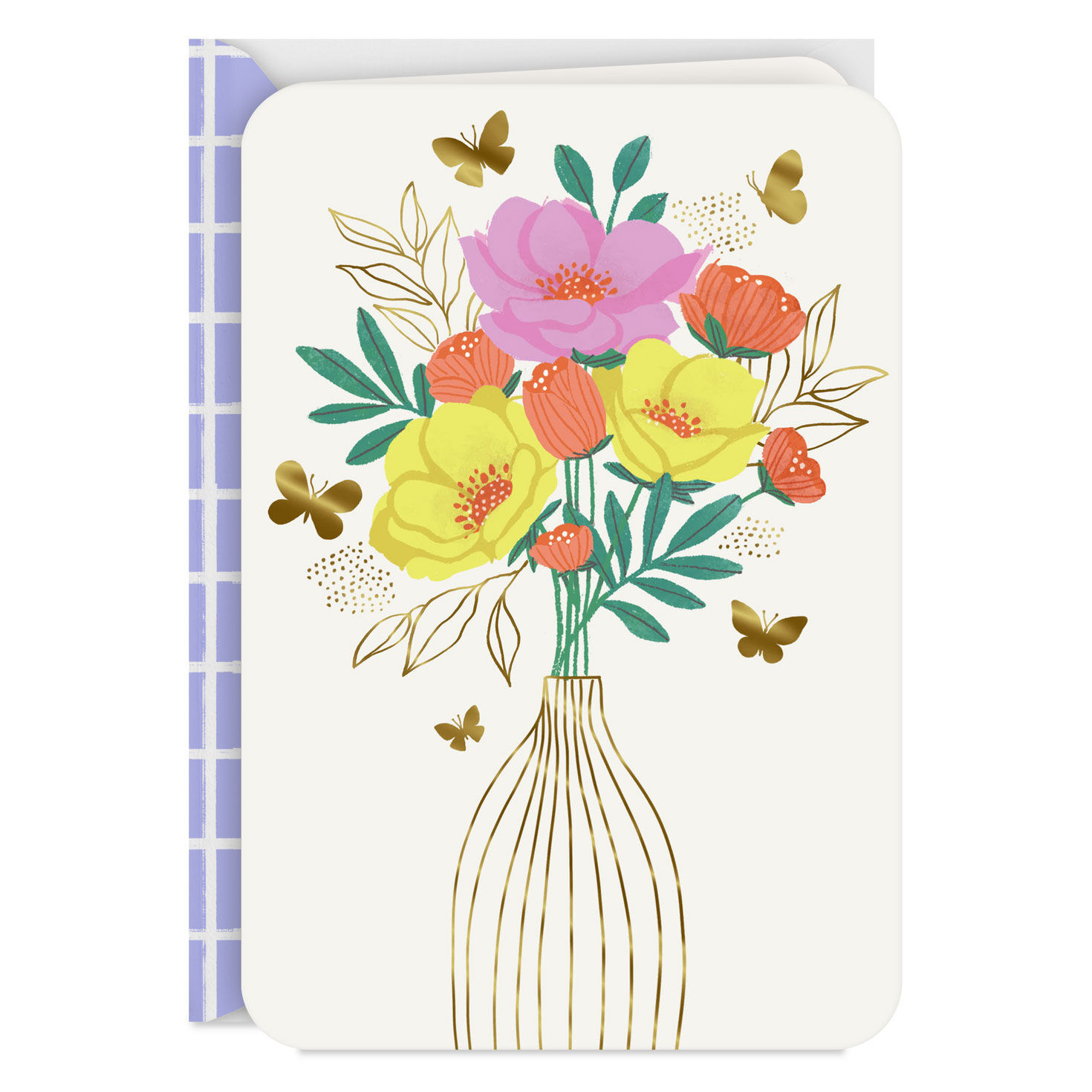 Butterflies and Flowers in Vase Blank Card