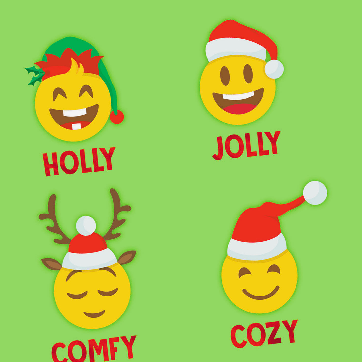 Holly Jolly Holidays Emojis Christmas Card for Kids Card Front Detail image number 4
