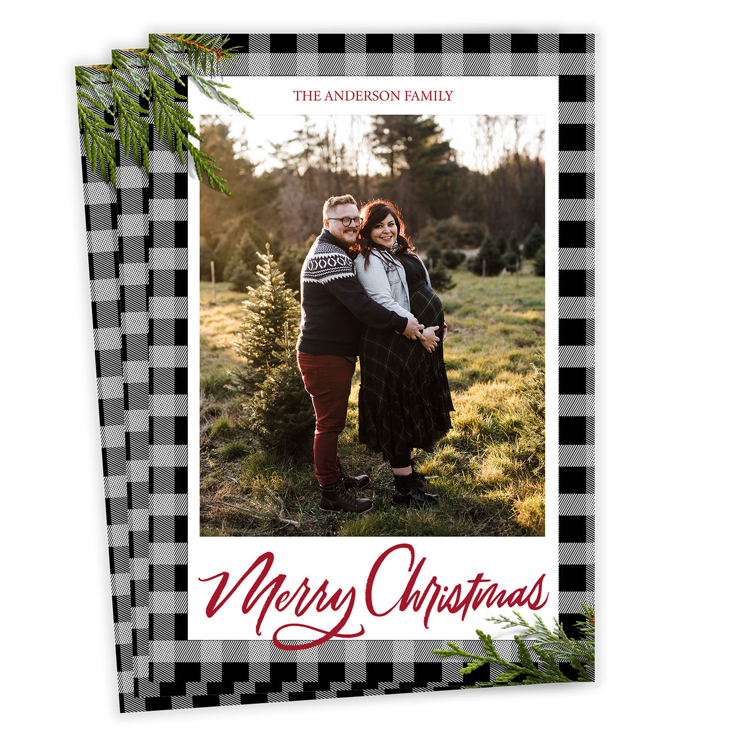 Black and Gray Plaid Flat Christmas Photo Card