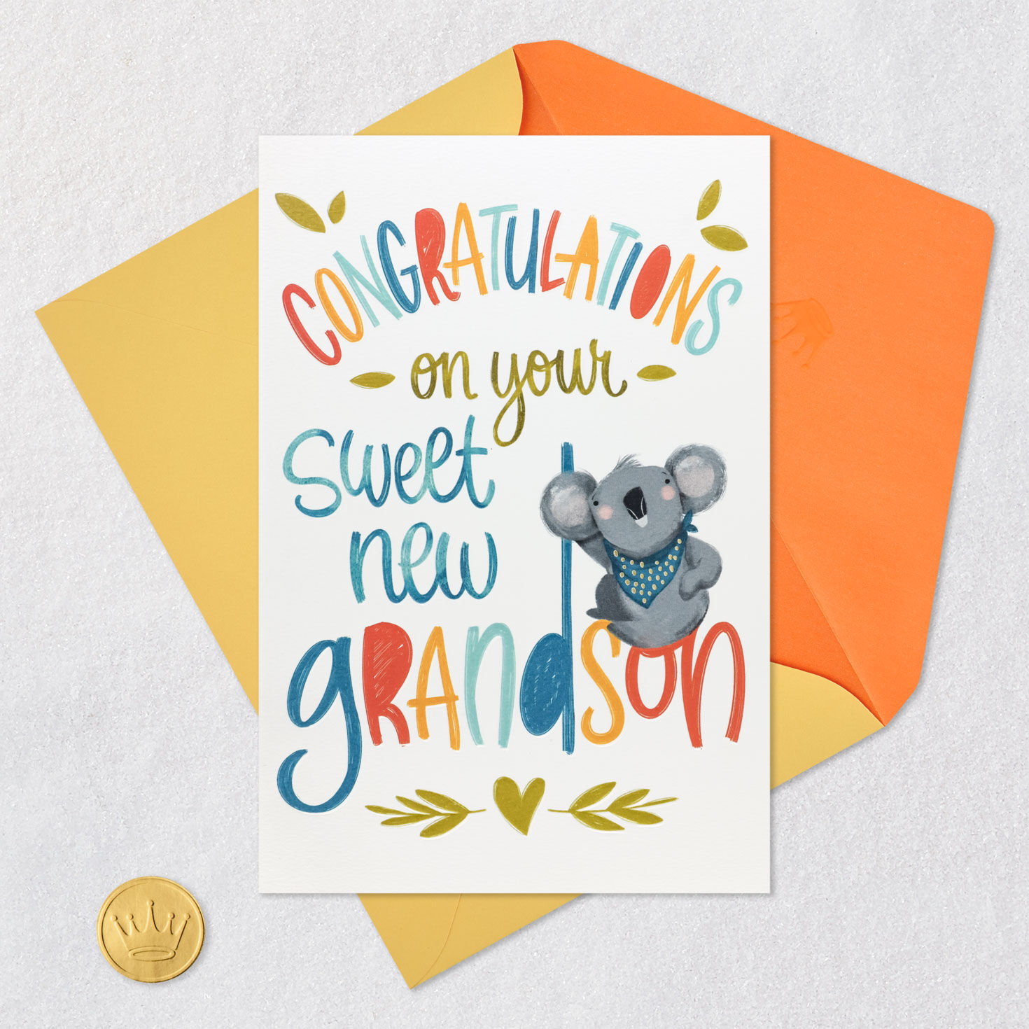 Koala Bear New Baby Grandson Card for Grandparents Card Front with Envelope and Gold Seal image number 5