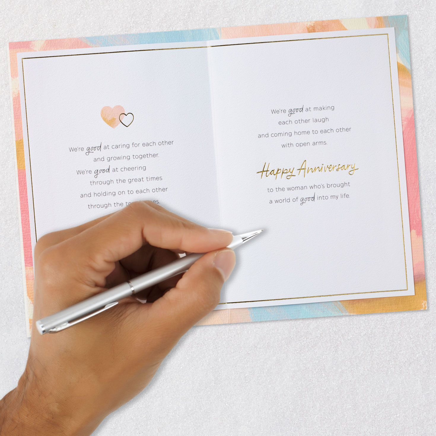 Pastel Brushstroke Heart Anniversary Card for Wife signing card image number 7