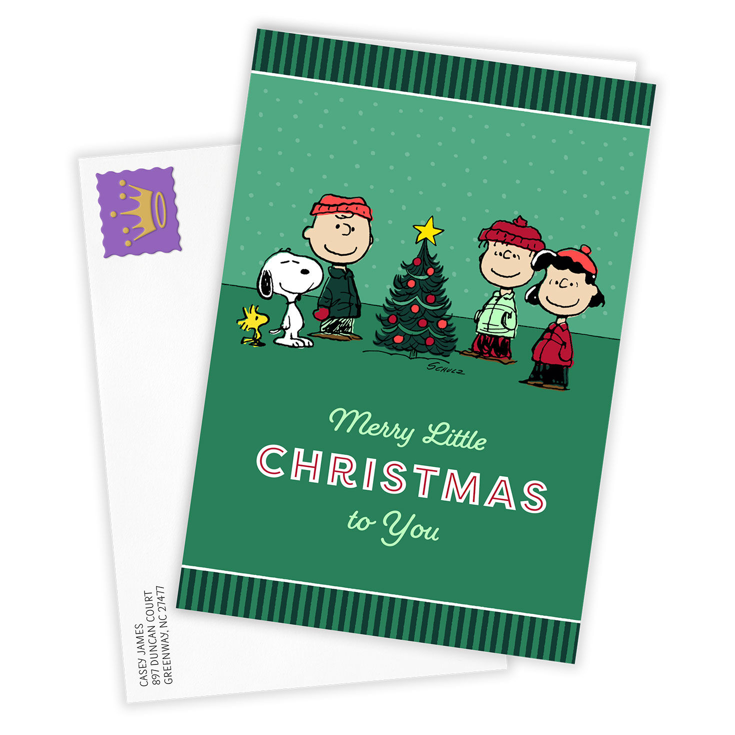 Peanuts Gang With Tree Personalized Christmas Card Card  front with Envelope  image number 2