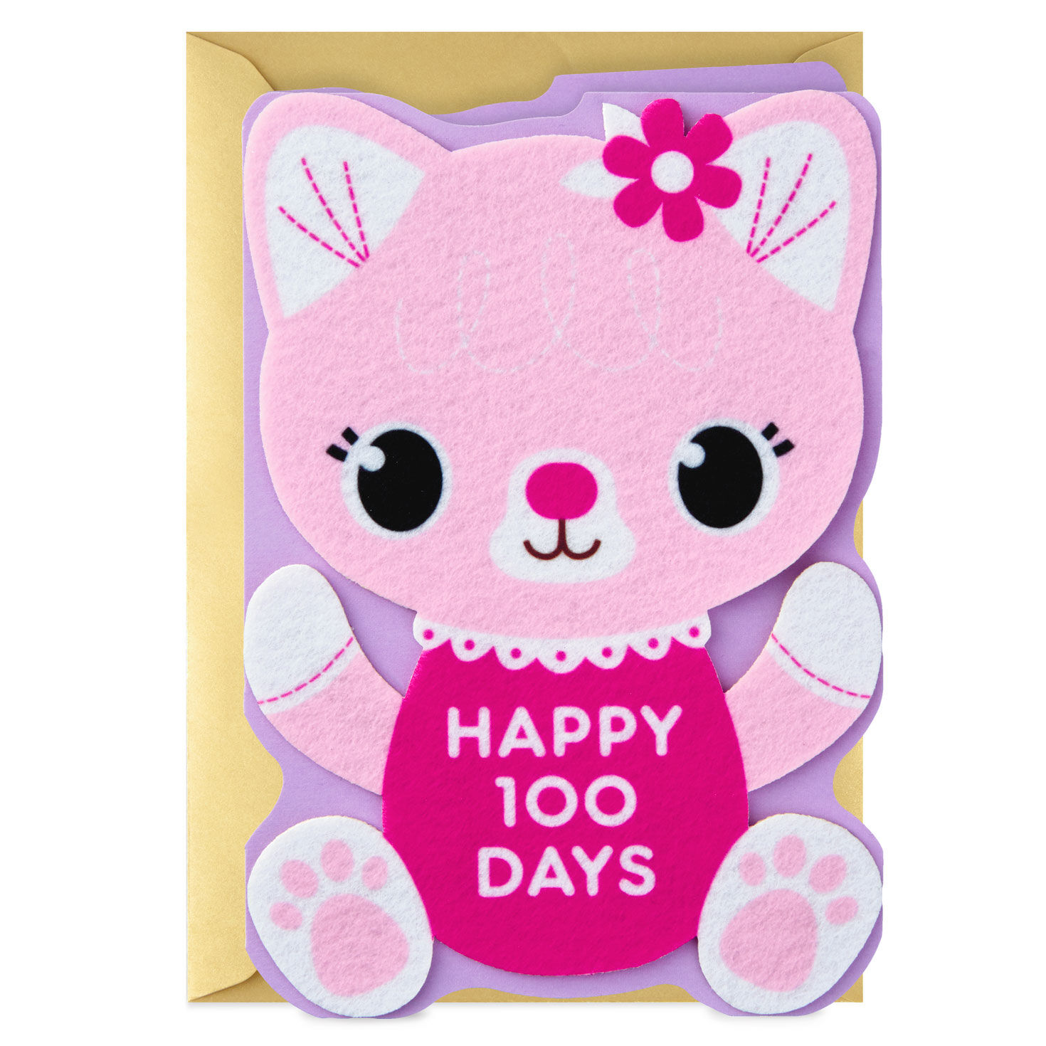 Happy 100 Days Felt Kitty New Baby Card for Girl