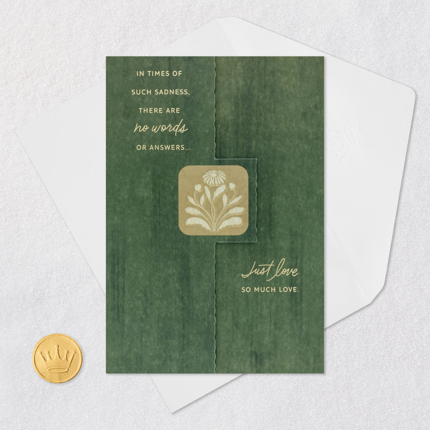 Sage Green and Gold Botanical Sympathy Card Card Front with Envelope and Gold Seal image number 6