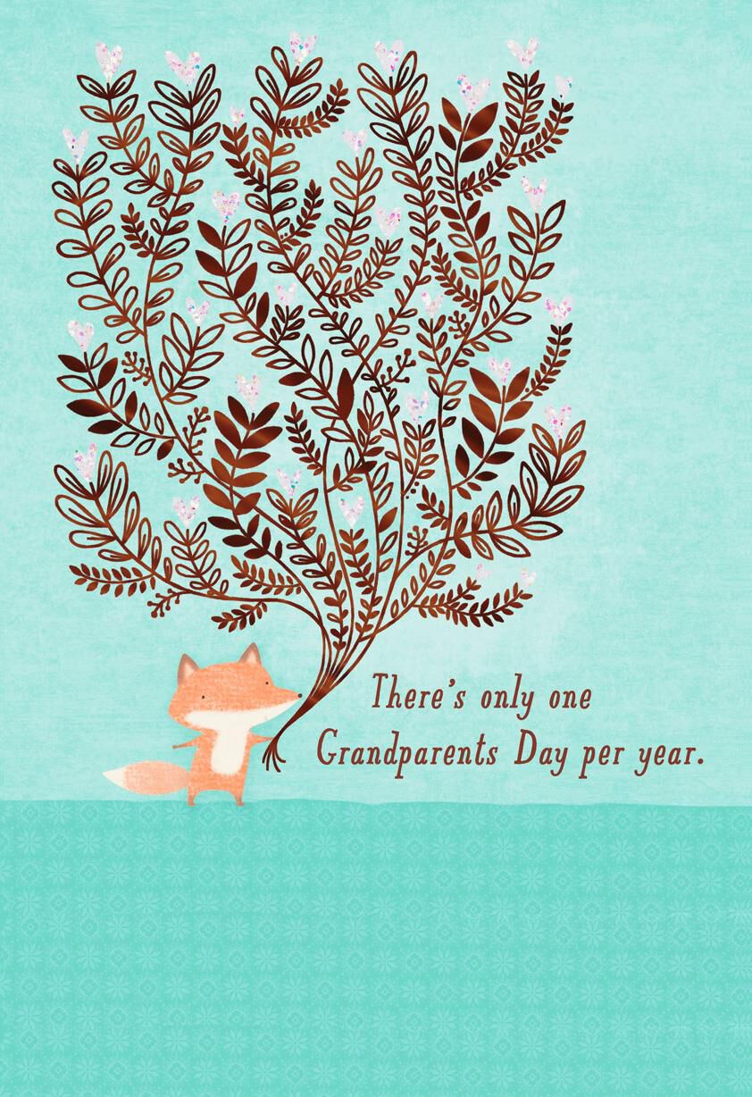 Fox With Heart Bouquet Grandparents Day Card