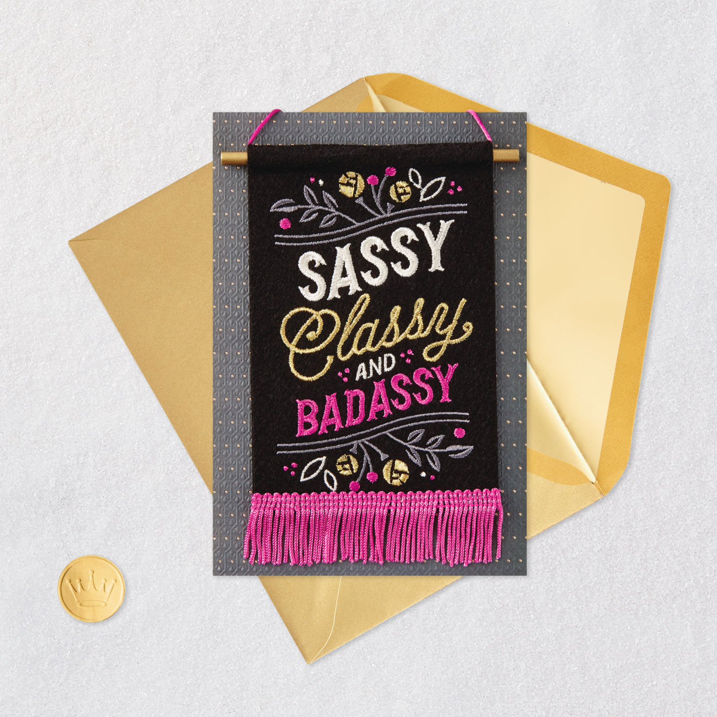 Black and Pink Banner Birthday Card for Her Card Front with Envelope and Gold Seal image number 8