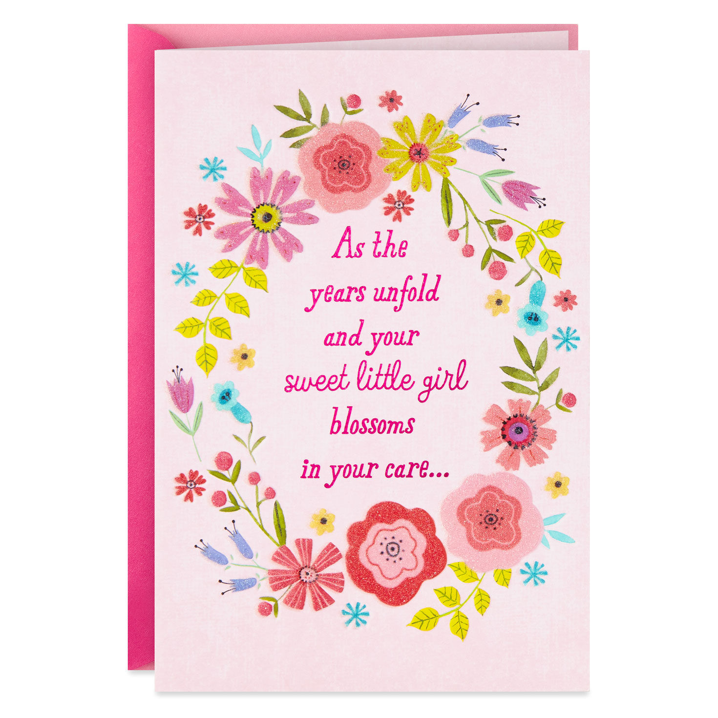 Pink Flowers Naming Ceremony New Baby Card For Girl Greeting